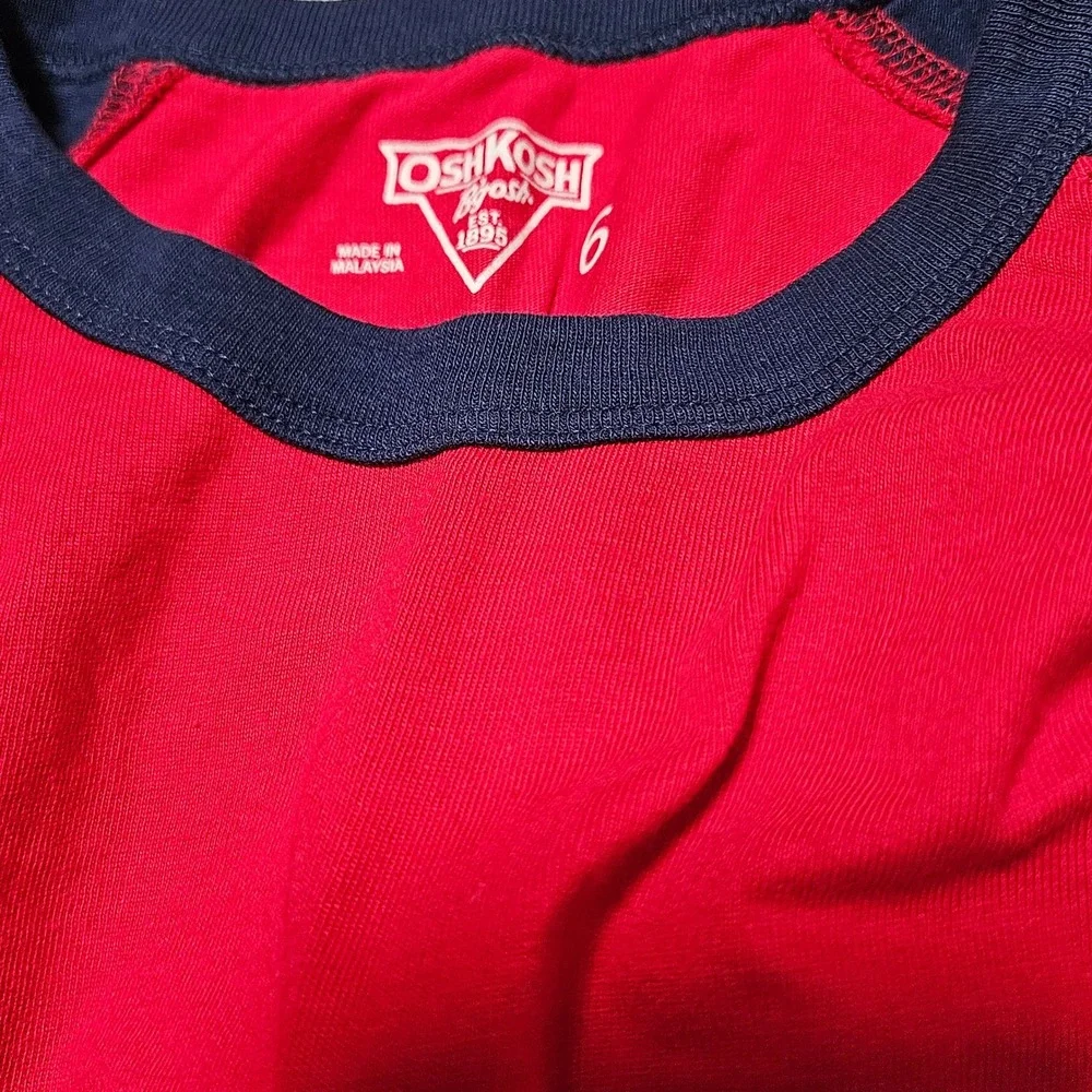 OshKosh‎ Bgosh Boys Red Navy Blue Hot Truck Raglan Long Sleeve Shirt Size 6 NEW
